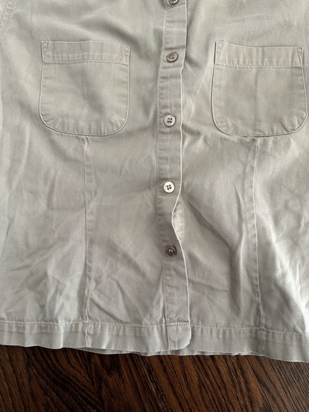 Basic Editions Light Khaki Cotton Short-Sleeve Button-Up Shirt Women's L - Picture 4 of 13